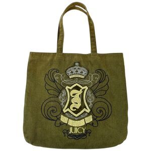 Vintage 90s Juicy Couture Olive Green Tote Bag Embroidered J-Crest Y2K
